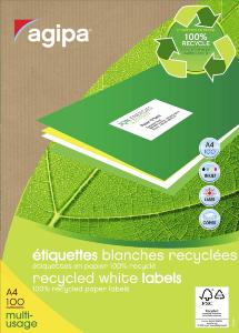 Etiquettes blanches recyclées format 38x21.2 mm  par 6500 étiquettes 