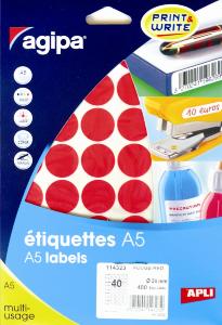 Etui A5 400 etiquettes rondes rouges 24 diam 