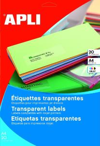 Etiquettes transparentes format 210x297mm par 10 APLI 130141